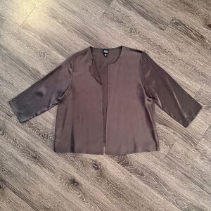 Eileen Fisher Brown Silk Open Jacket